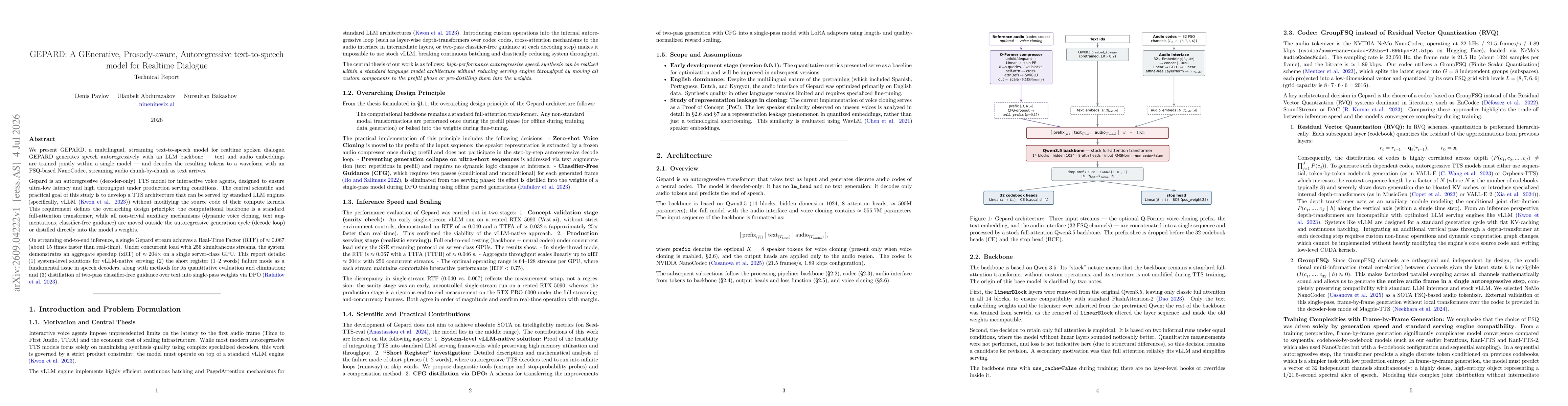 Thumbnail for GEPARD - Generative, Prosody-aware, Autoregressive text-to-speech model for Realtime Dialogue