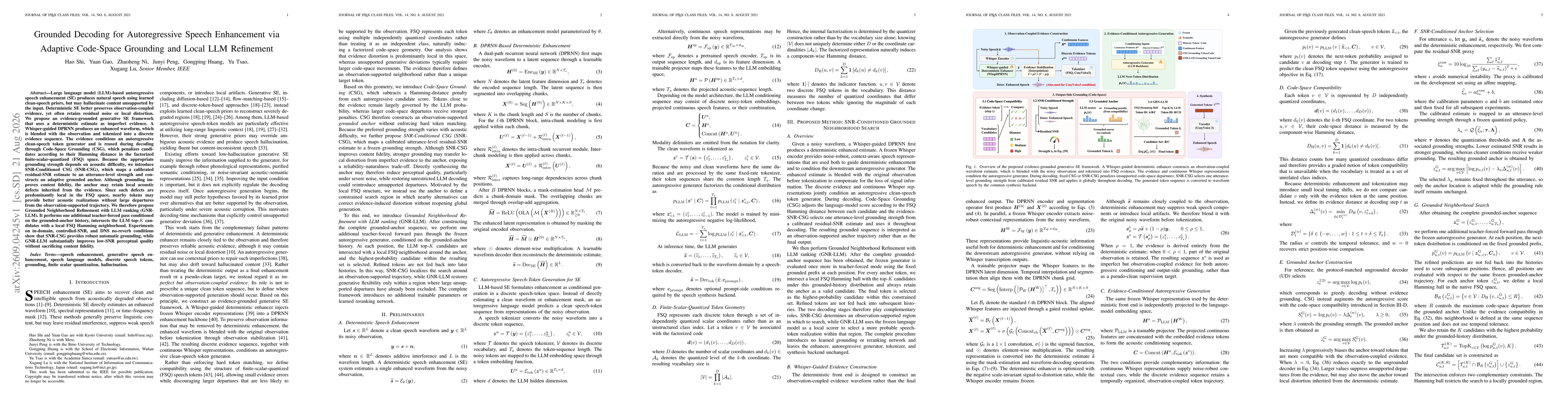 Thumbnail for Grounded Decoding for Autoregressive Speech Enhancement via Adaptive Code-Space Grounding and Local LLM Refinement