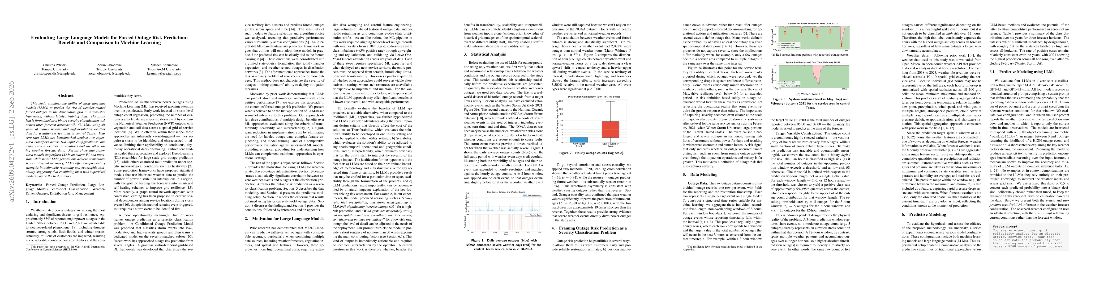 Thumbnail for Evaluating Large Language Models for Forced Outage Risk Prediction: Benefits and Comparison to Machine Learning