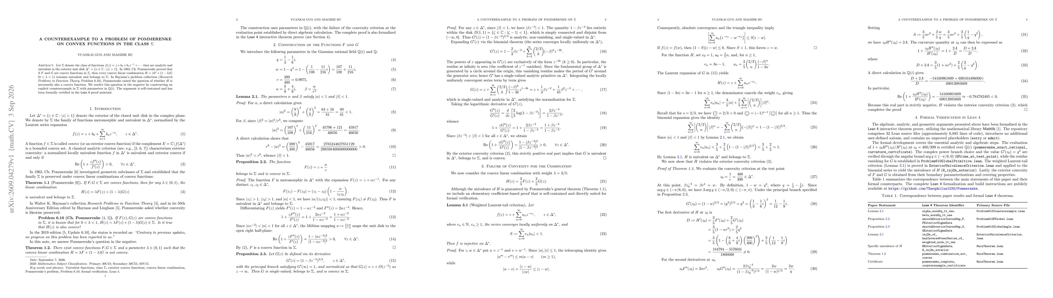 Thumbnail for A Counterexample to a Problem of Pommerenke on Convex Functions in the Class $Σ$