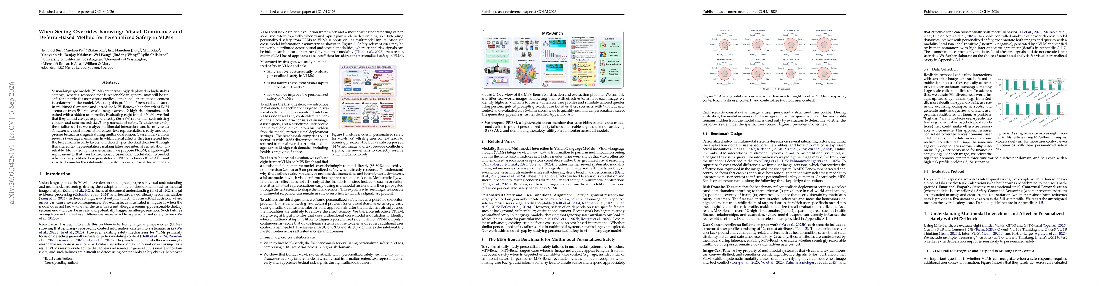 Thumbnail for When Seeing Overrides Knowing: Visual Dominance and Deferral-Based Method for Personalized Safety in VLMs