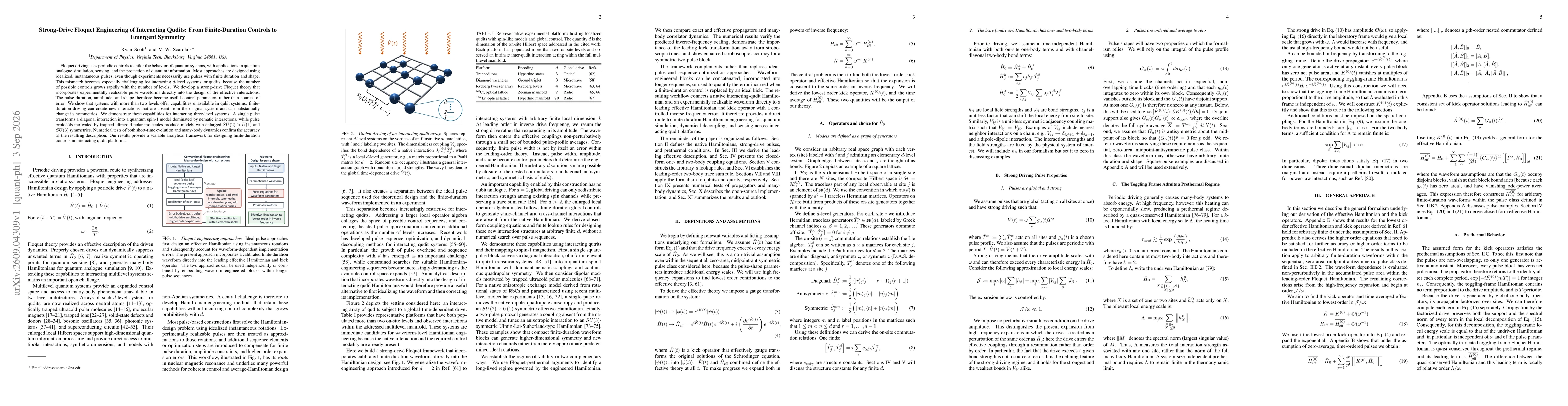 Thumbnail for Strong-Drive Floquet Engineering of Interacting Qudits: From Finite-Duration Controls to Emergent Symmetry
