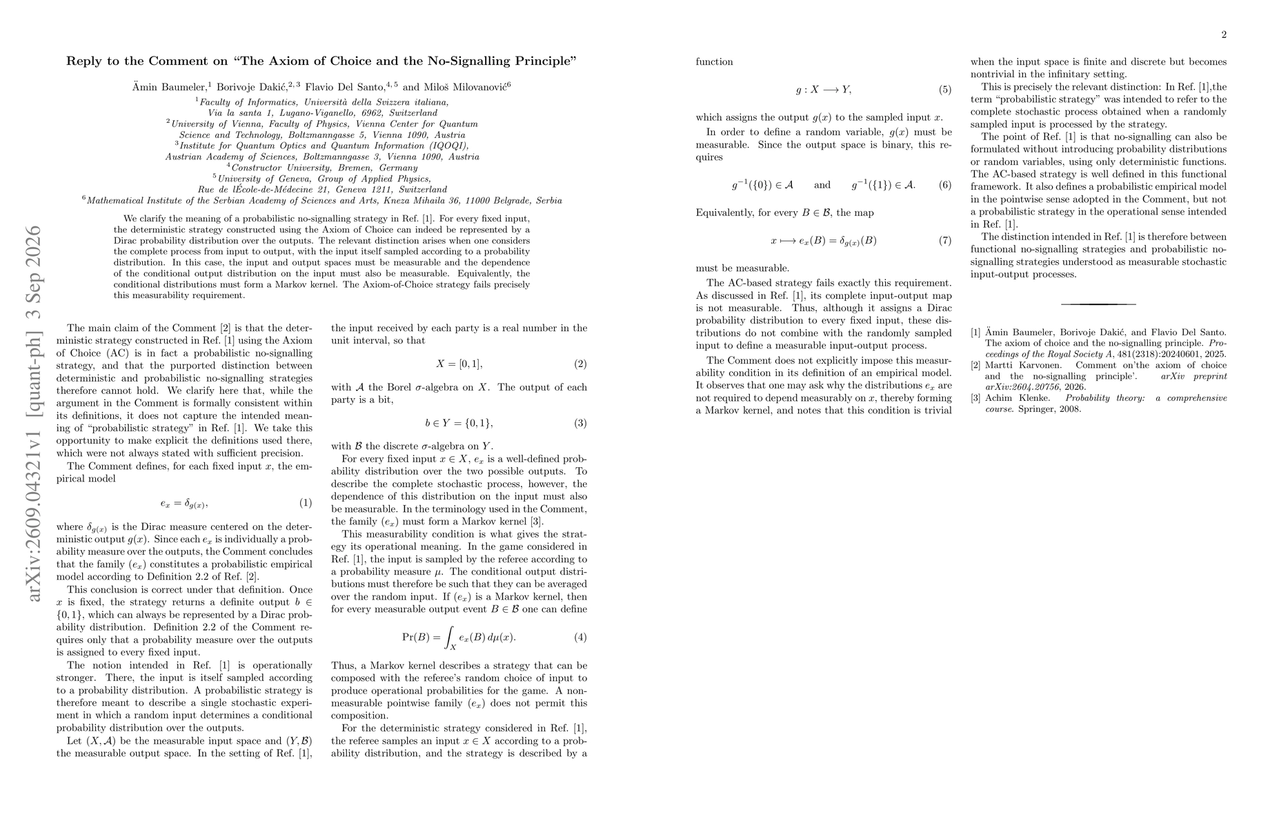 Thumbnail for Reply to the Comment on "The Axiom of Choice and the No-Signalling Principle"