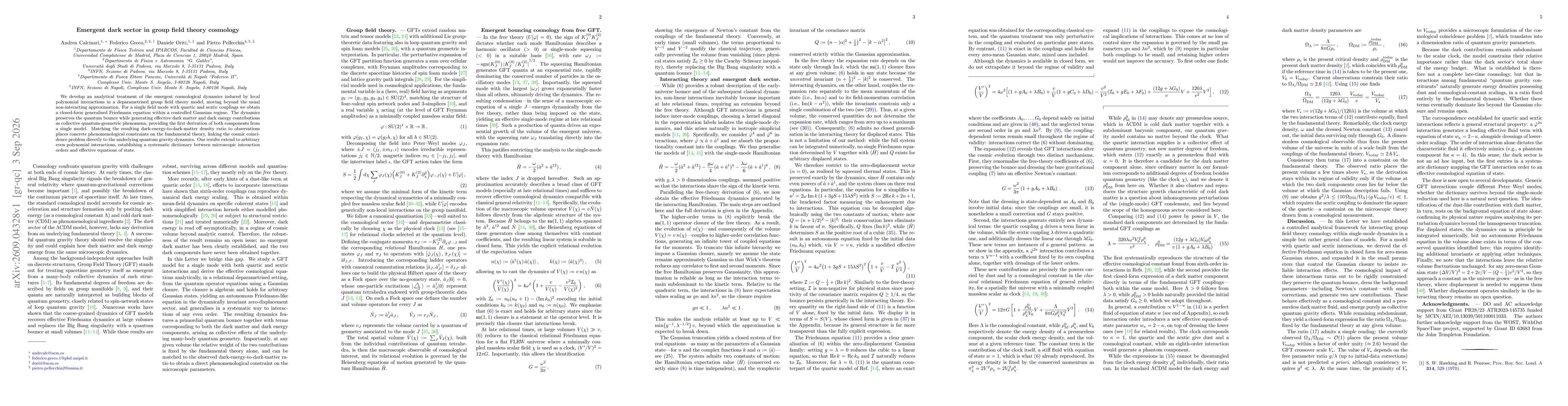 Thumbnail for Emergent dark sector in group field theory cosmology