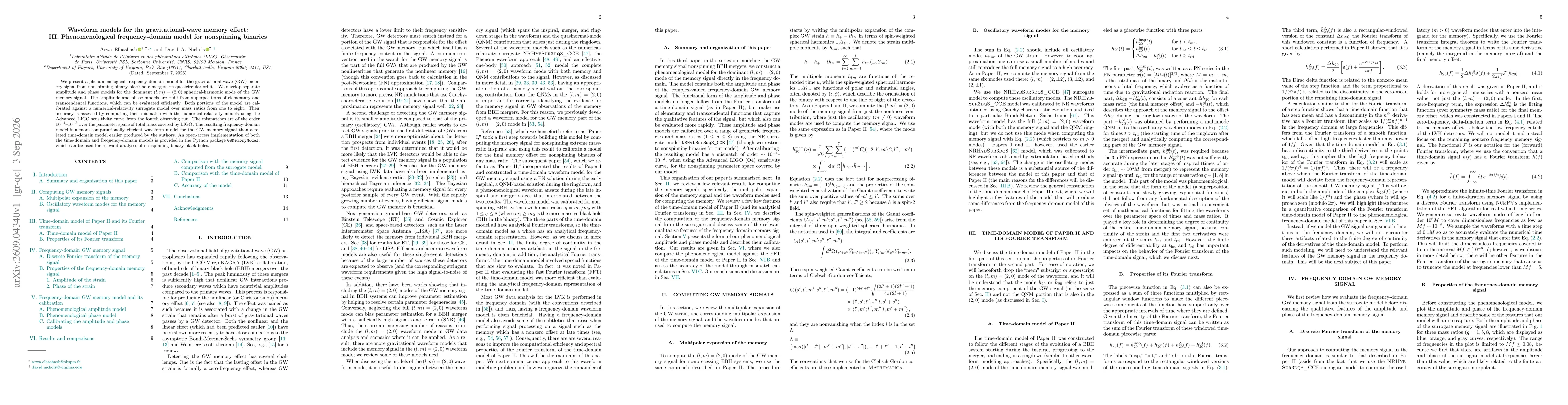 Thumbnail for Waveform models for the gravitational-wave memory effect: III. Phenomenological frequency-domain model for nonspinning binaries