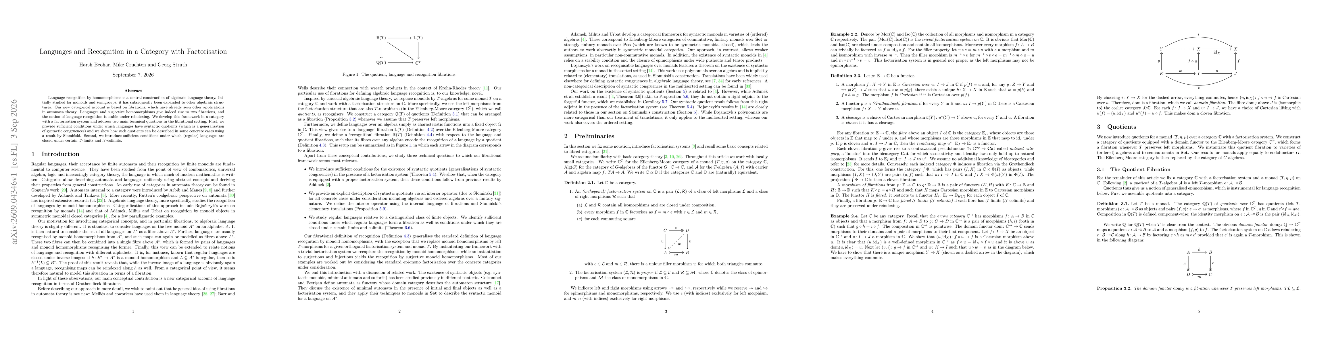 Thumbnail for Languages and Recognition in a Category with Factorisation