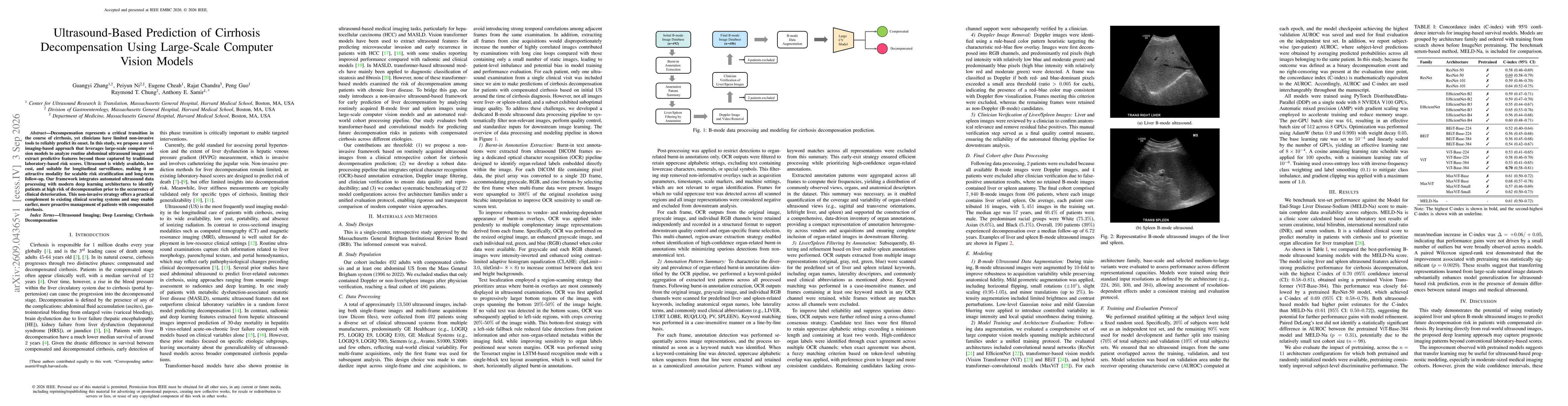 Thumbnail for Ultrasound-Based Prediction of Cirrhosis Decompensation Using Large-Scale Computer Vision Models