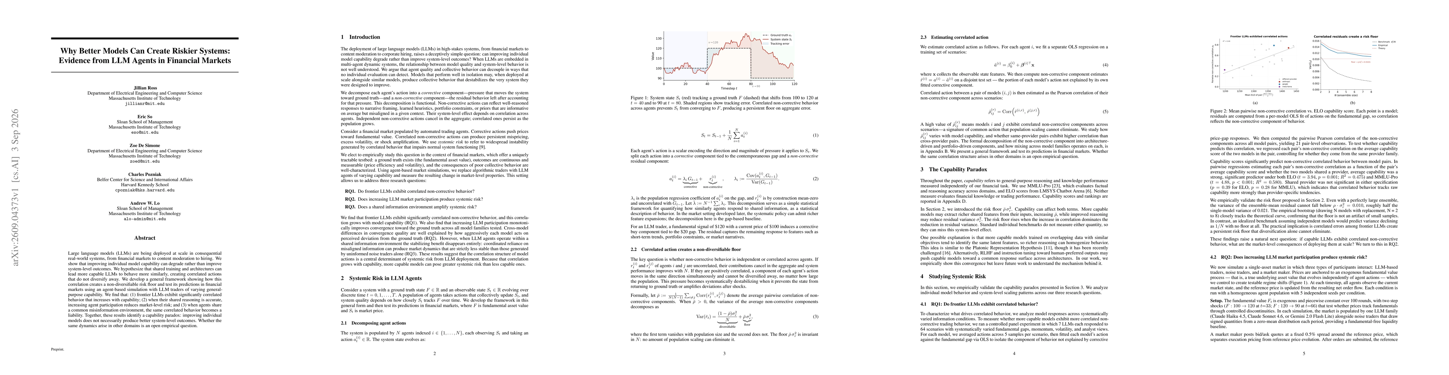 Thumbnail for Why Better Models Can Create Riskier Systems: Evidence from LLM Agents in Financial Markets
