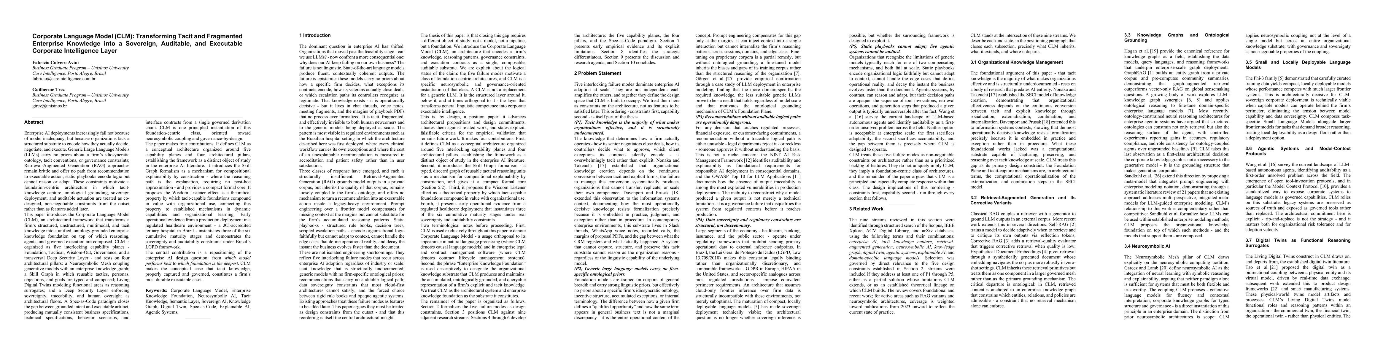 Thumbnail for Corporate Language Model (CLM): Transforming Tacit and Fragmented Enterprise Knowledge into a Sovereign, Auditable, and Executable Corporate Intelligence Layer