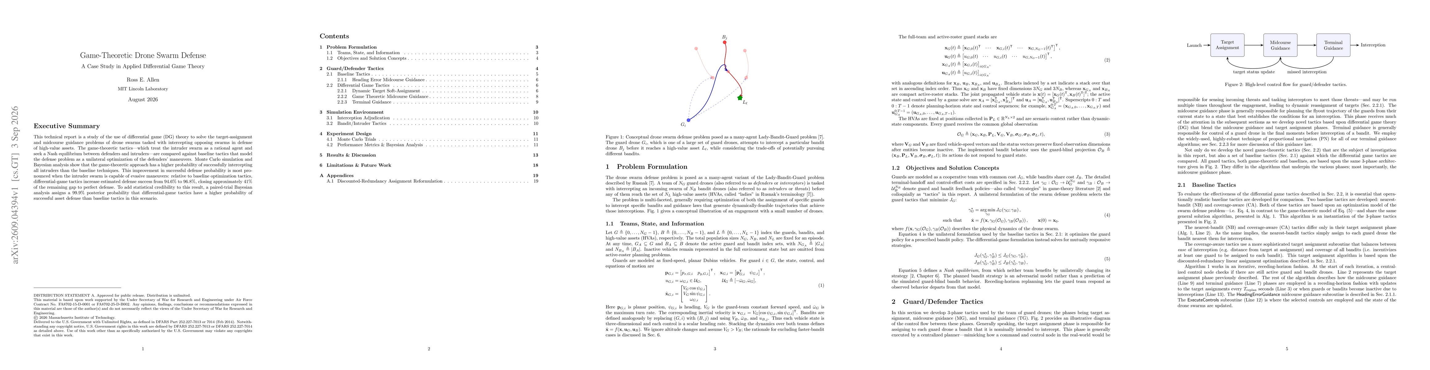 Thumbnail for Game-Theoretic Drone Swarm Defense: A Case Study in Applied Differential Game Theory