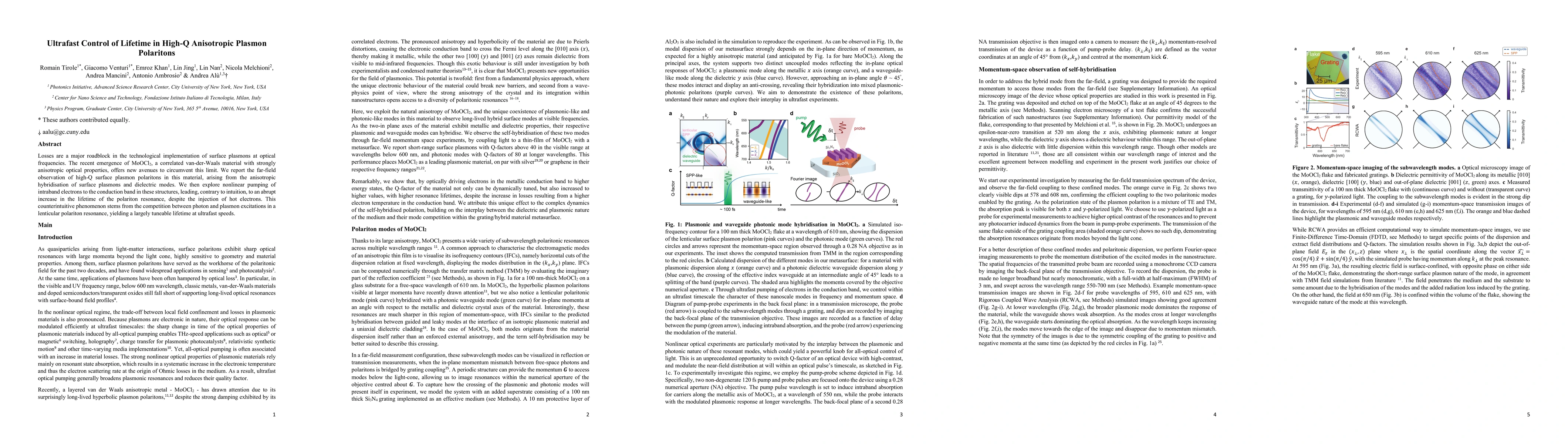 Thumbnail for Ultrafast Control of Lifetime in High Q Anisotropic Plasmon Polaritons