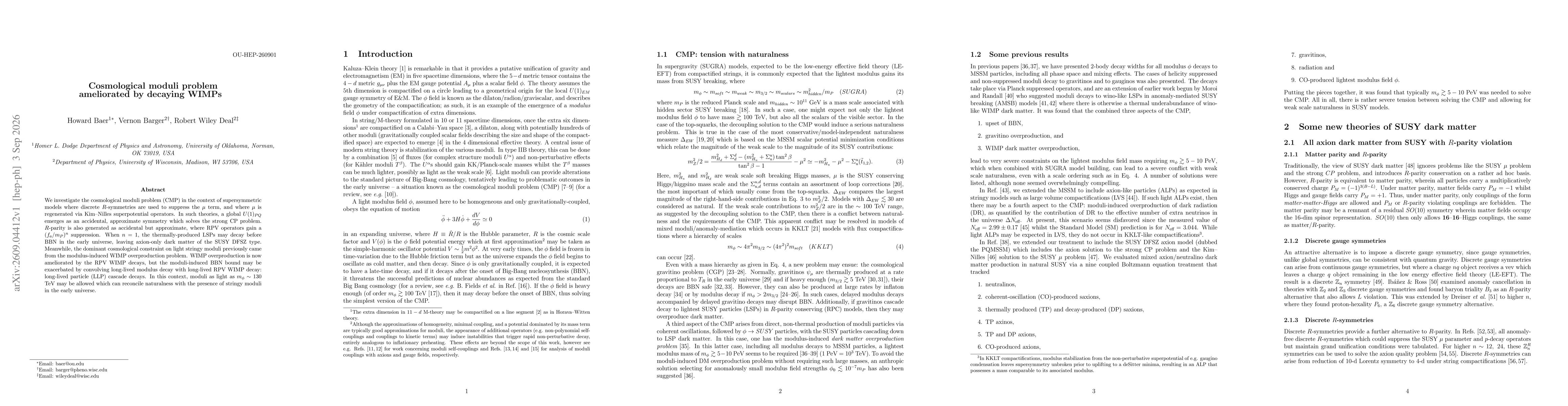 Thumbnail for Cosmological moduli problem ameliorated by decaying WIMPs