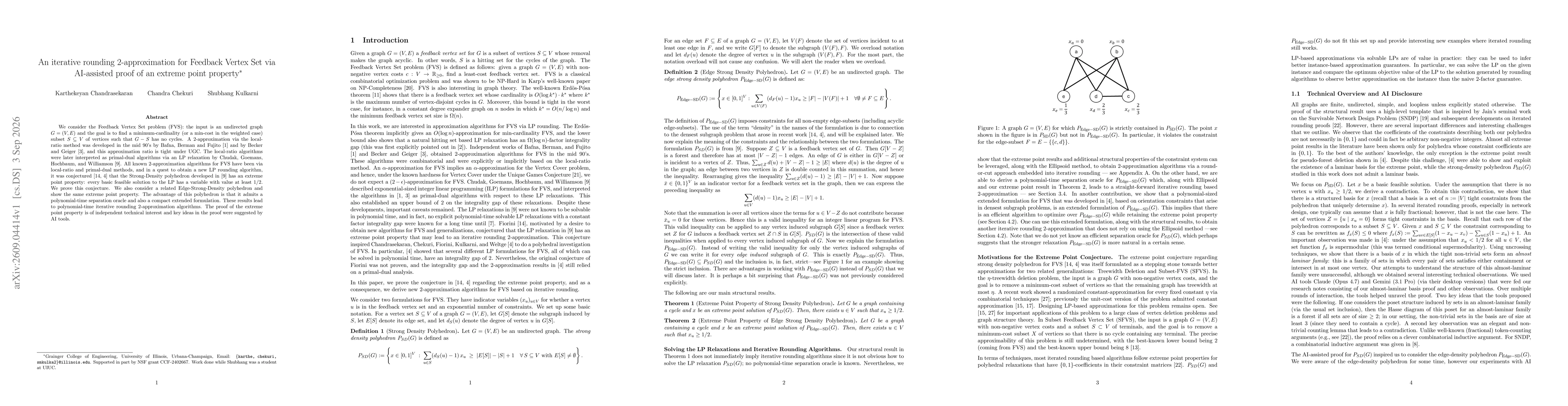 Thumbnail for An iterative rounding $2$-approximation for Feedback Vertex Set via AI-assisted proof of an extreme point property