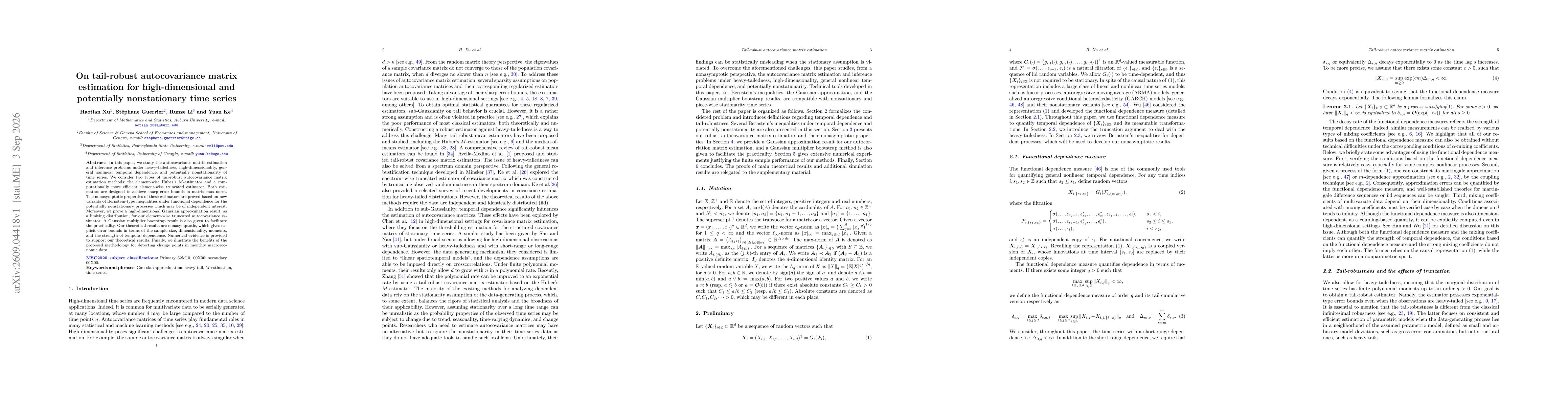 Thumbnail for On tail-robust autocovariance matrix estimation for high-dimensional and potentially nonstationary time series