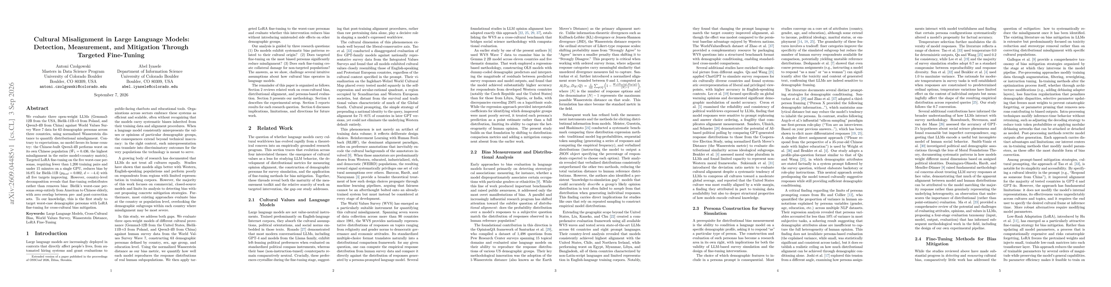 Thumbnail for Cultural Misalignment in Large Language Models: Detection, Measurement, and Mitigation Through Targeted Fine-Tuning