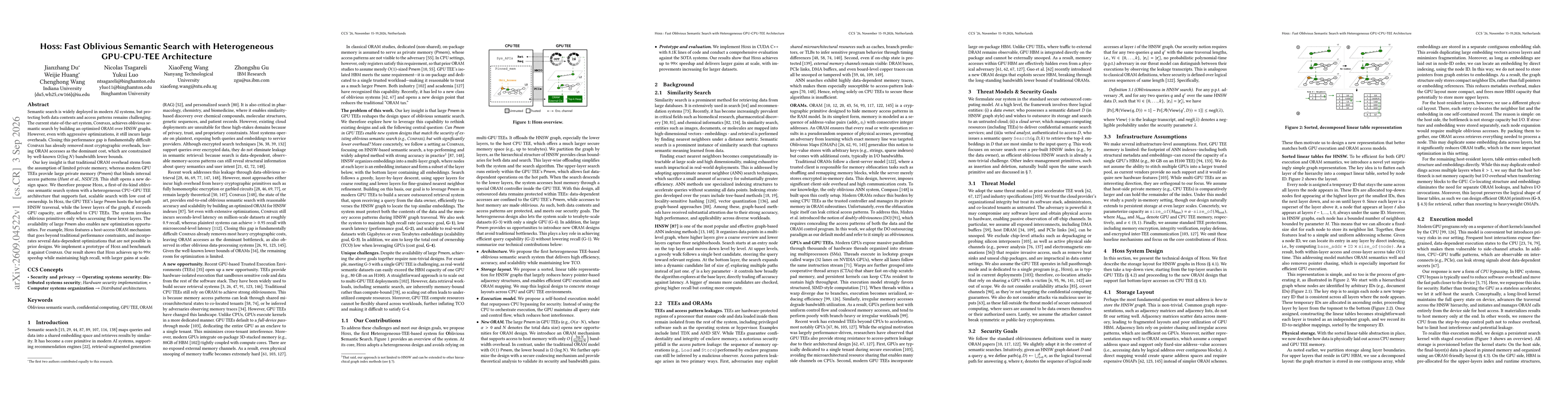 Thumbnail for Hoss: Fast Oblivious Semantic Search with Heterogeneous GPU-CPU-TEE Architecture