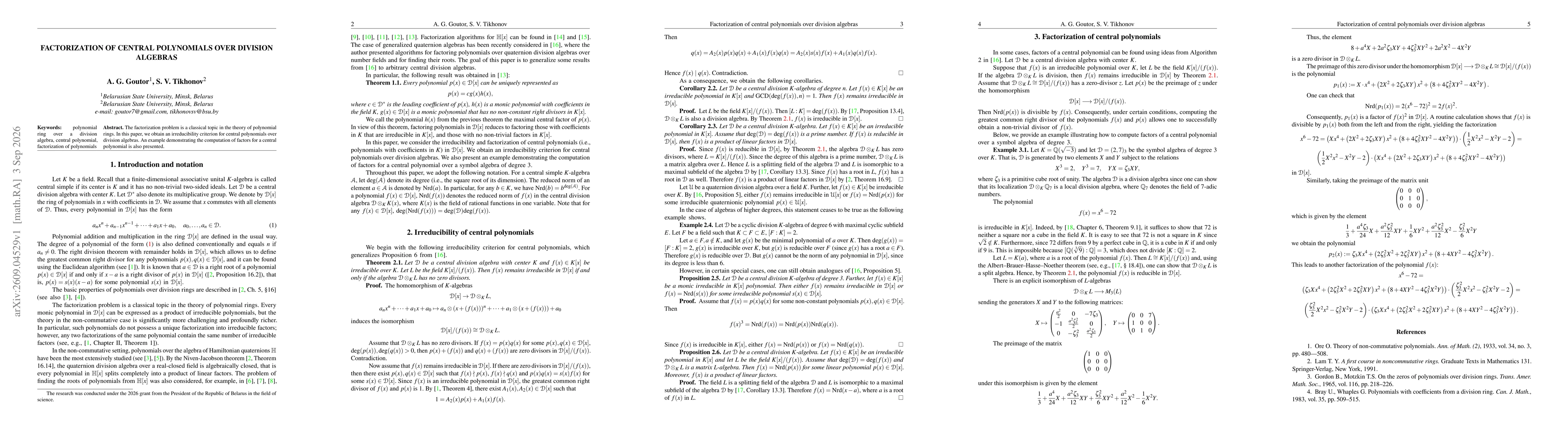Thumbnail for Factorization of central polynomials over division algebras