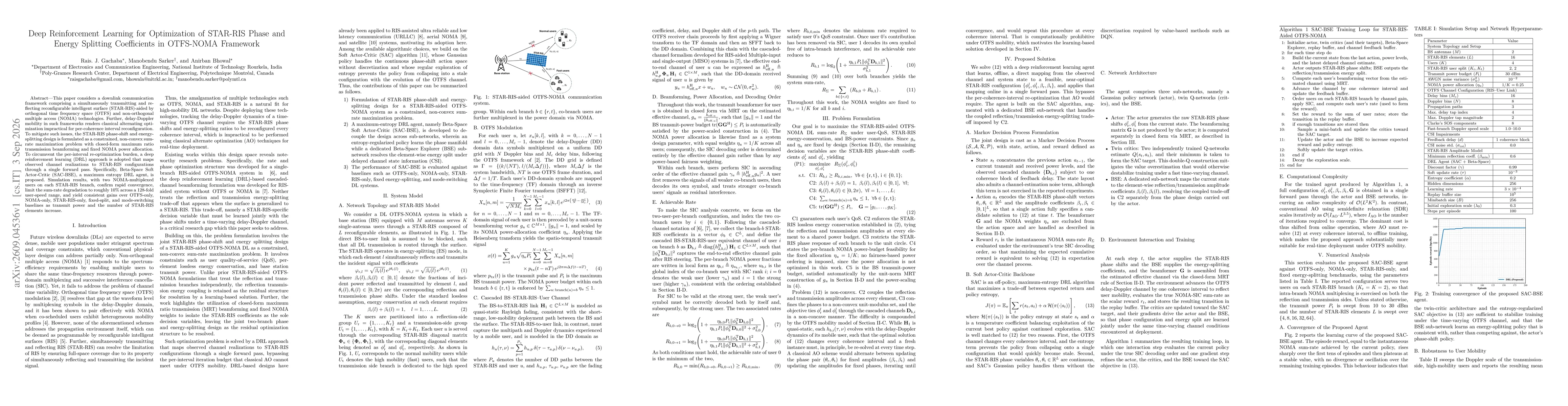 Thumbnail for Deep Reinforcement Learning for Optimization of STAR-RIS Phase and Energy Splitting Coefficients in OTFS-NOMA Framework