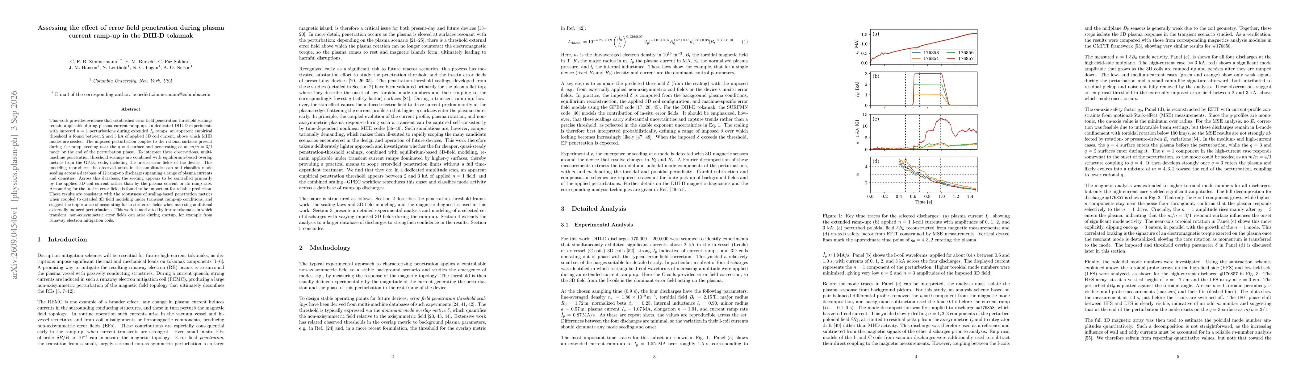 Thumbnail for Assessing the effect of error field penetration during plasma current ramp-up in the DIII-D tokamak