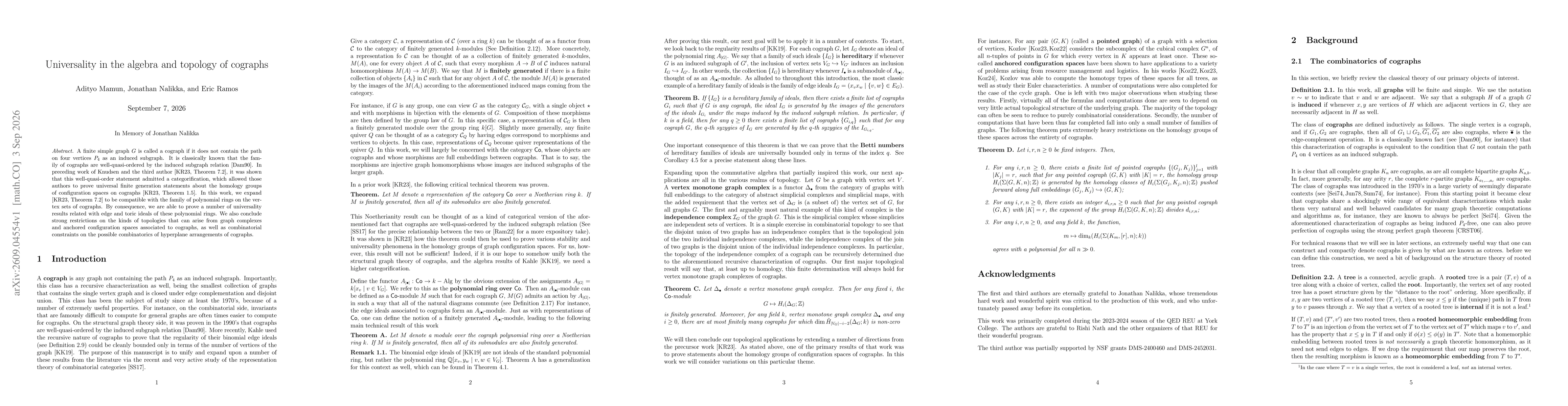 Thumbnail for Universality in the algebra and topology of cographs