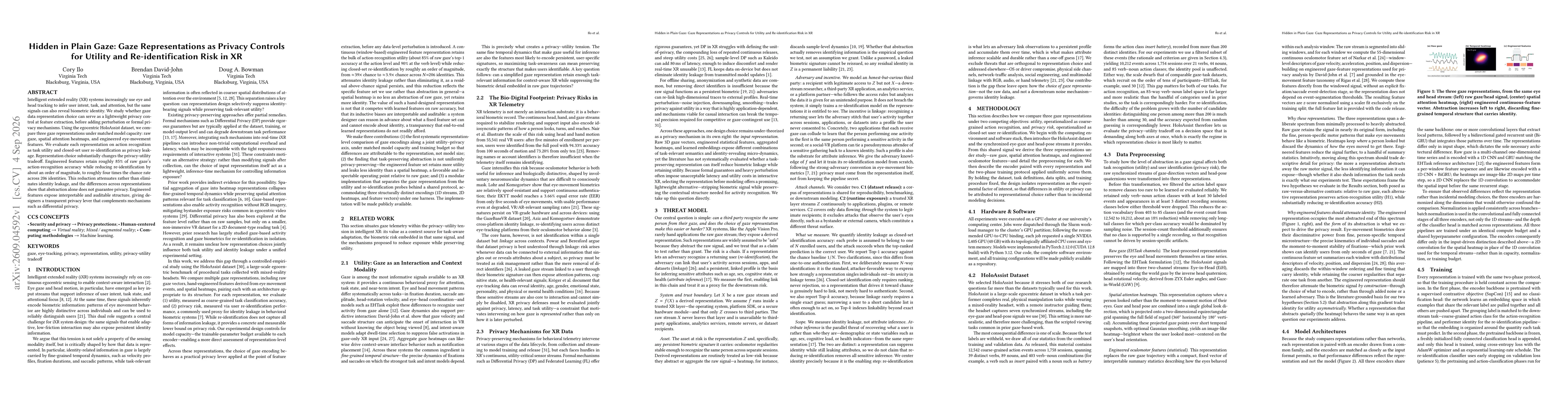 Thumbnail for Hidden In Plain Gaze: Gaze Representations as Privacy Controls for Utility and Re-identification Risk in XR