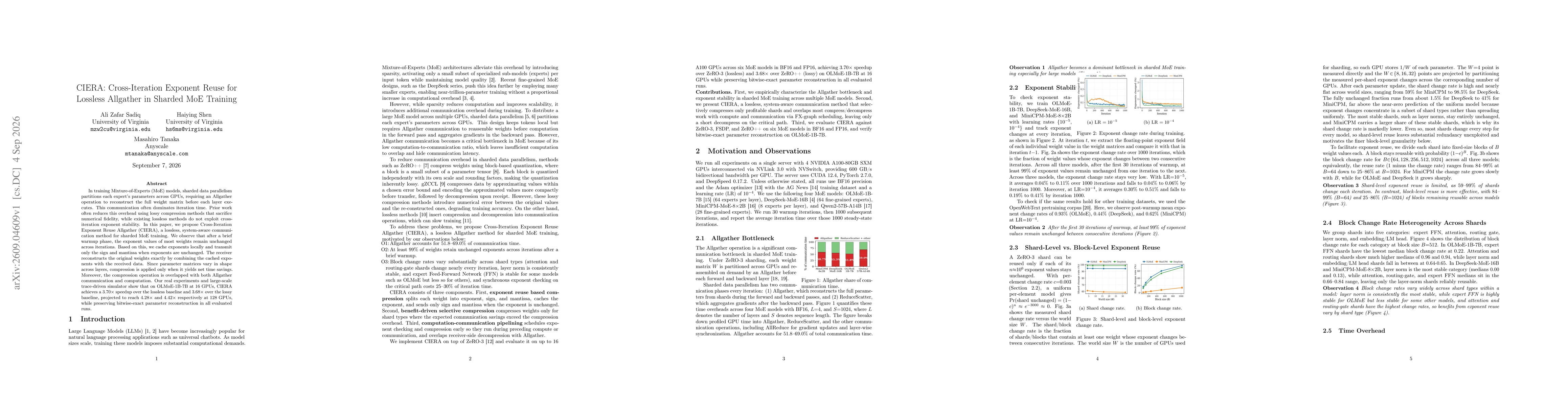 Thumbnail for CIERA: Cross-Iteration Exponent Reuse for Lossless Allgather in Sharded MoE Training