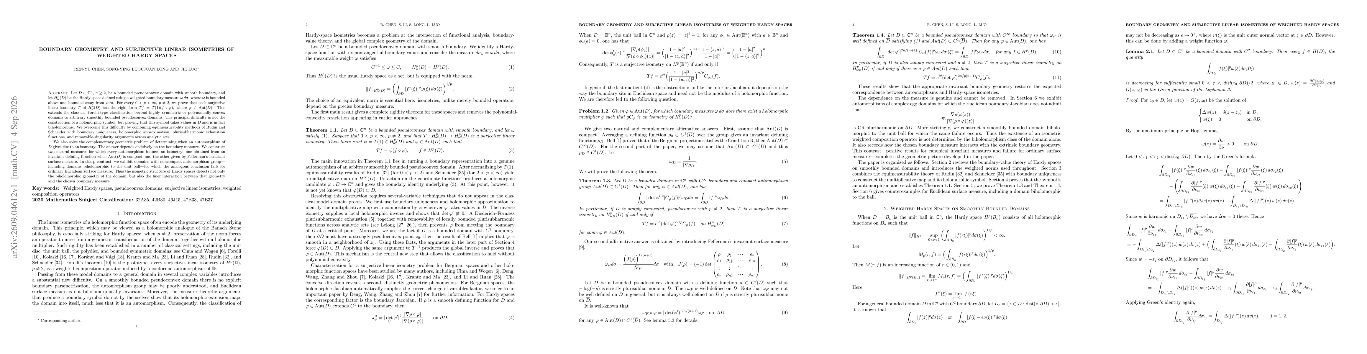 Thumbnail for Boundary Geometry and Surjective Linear Isometries of Weighted Hardy Spaces