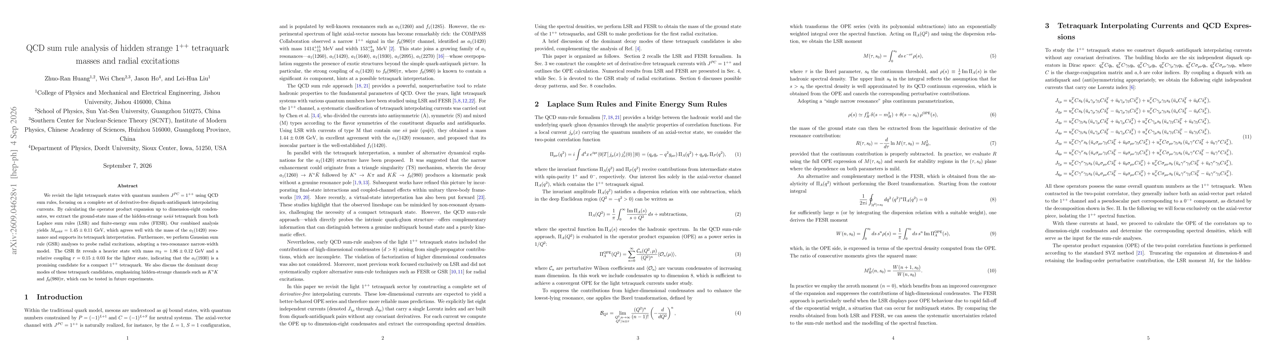 Thumbnail for QCD sum rule analysis of hidden strange $1^{++}$ tetraquark masses and radial excitations