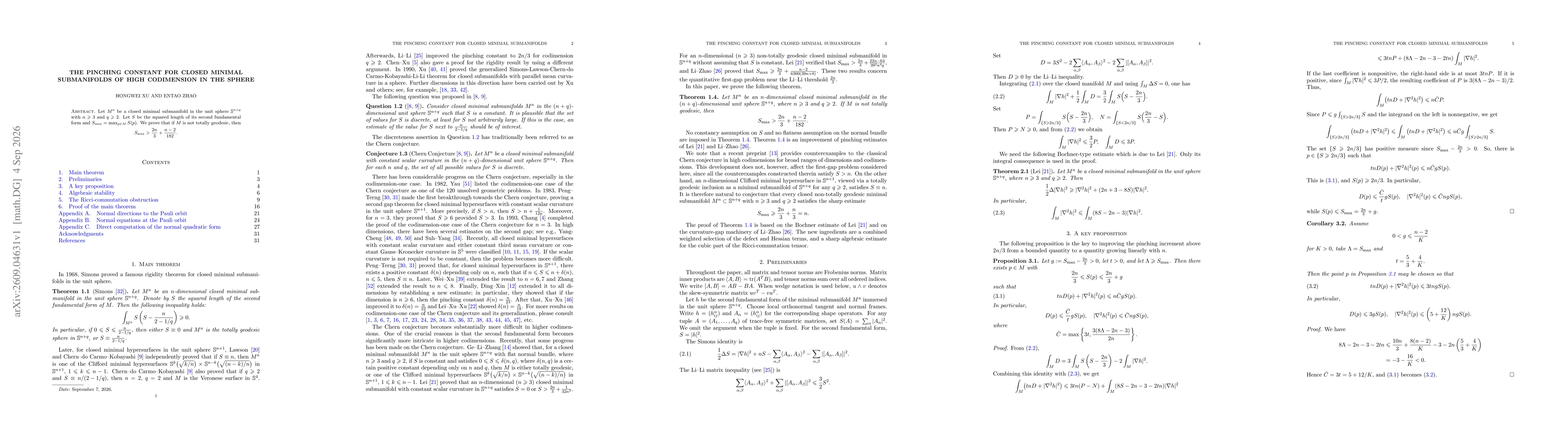 Thumbnail for The pinching constant for closed minimal submanifolds of high codimension in the sphere
