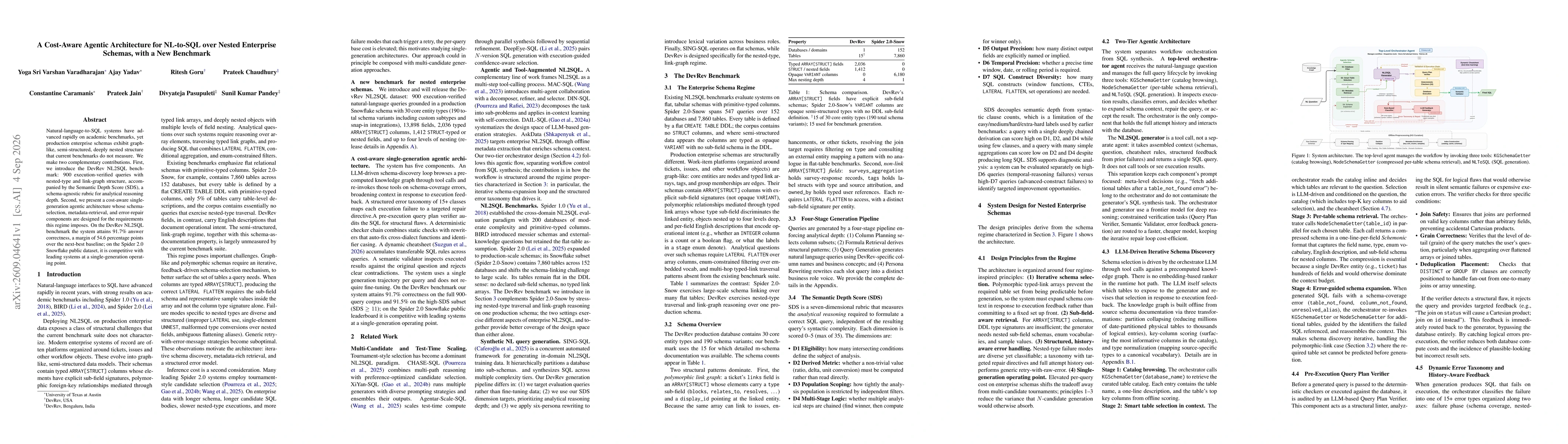 Thumbnail for A Cost-Aware Agentic Architecture for NL-to-SQL over Nested Enterprise Schemas, with a New Benchmark