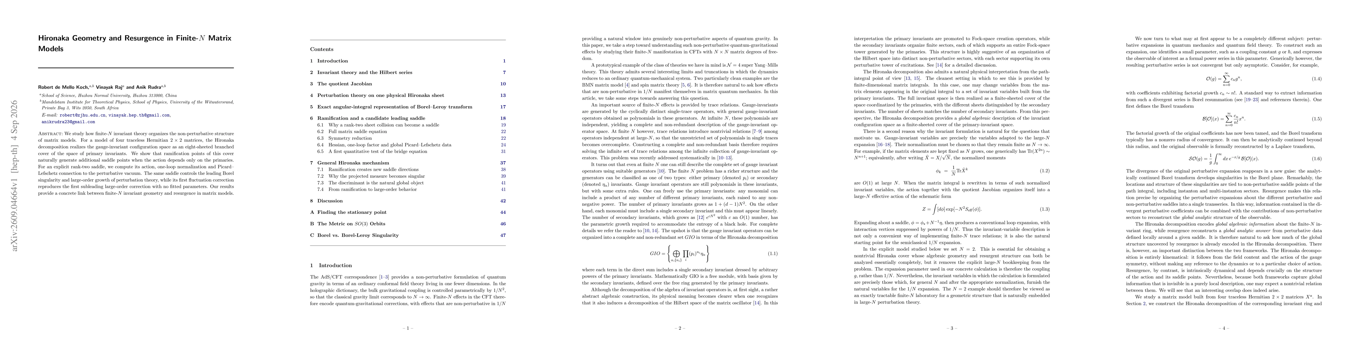 Thumbnail for Hironaka Geometry and Resurgence in Finite-$N$ Matrix Models