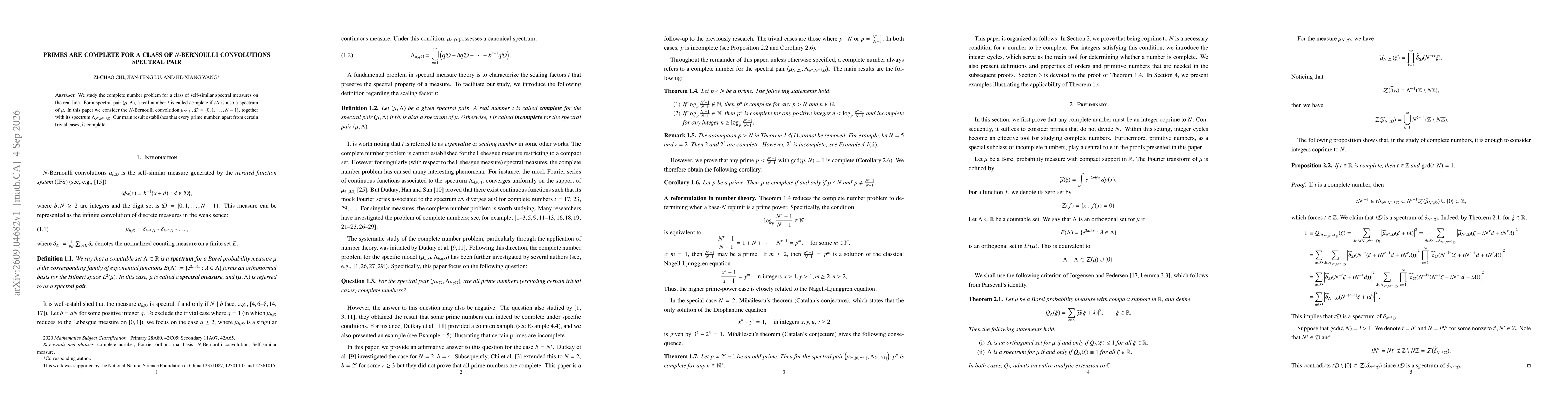 Thumbnail for Primes are Complete for a Class of $N$-Bernoulli Convolutions Spectral Pair