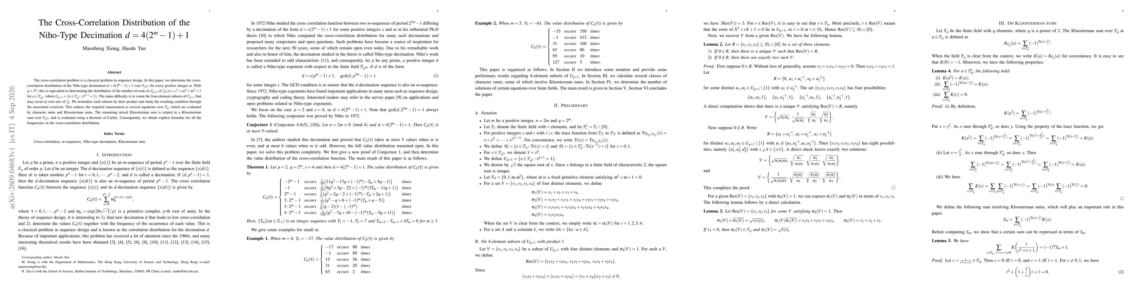 Thumbnail for The Cross-Correlation Distribution of the Niho-Type Decimation $d=4(2^m-1)+1$