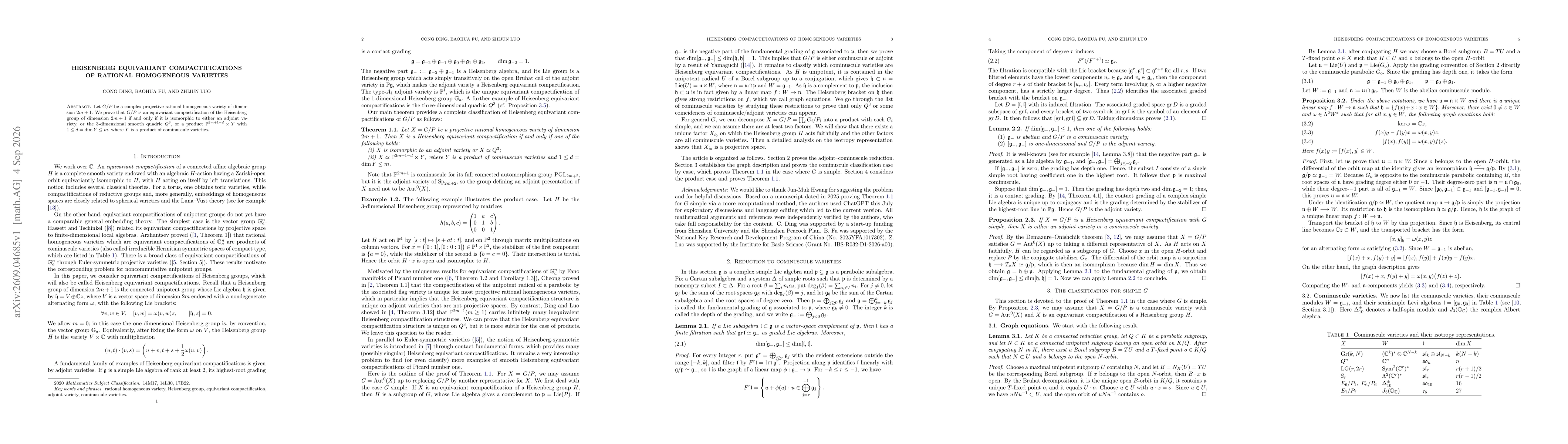 Thumbnail for Heisenberg Equivariant Compactifications of Rational Homogeneous Varieties