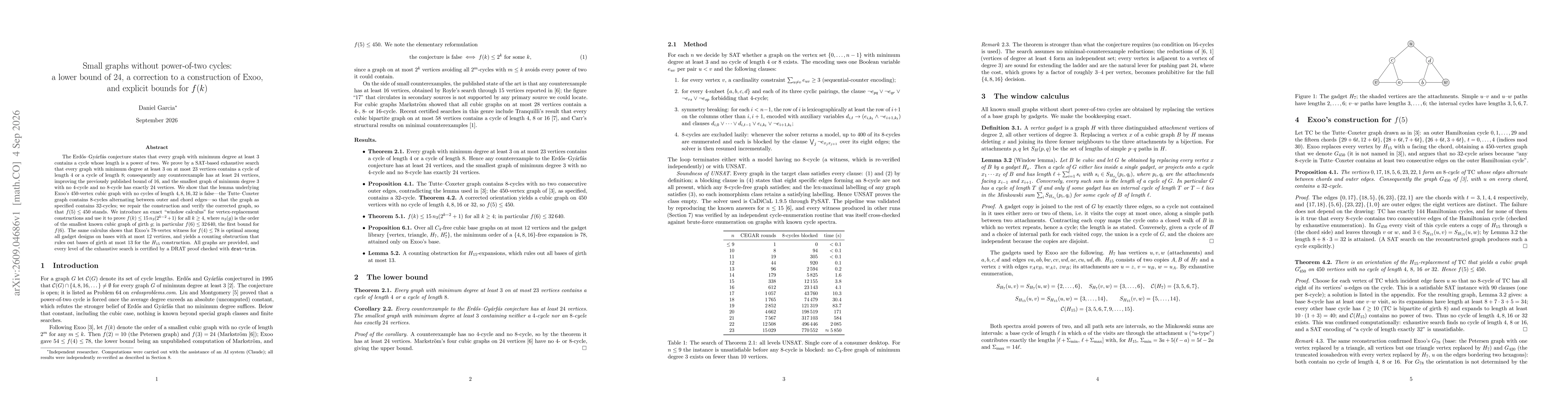 Thumbnail for Small graphs without power-of-two cycles: a lower bound of 24, a correction to a construction of Exoo, and explicit bounds for f(k)