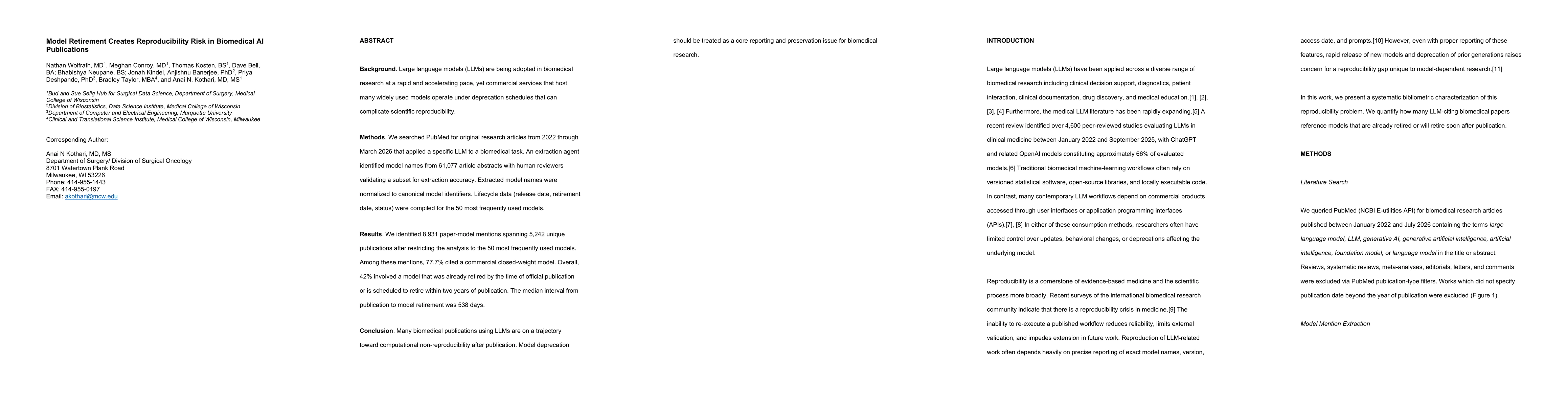 Thumbnail for Model Retirement Creates Reproducibility Risk in Biomedical AI Publications