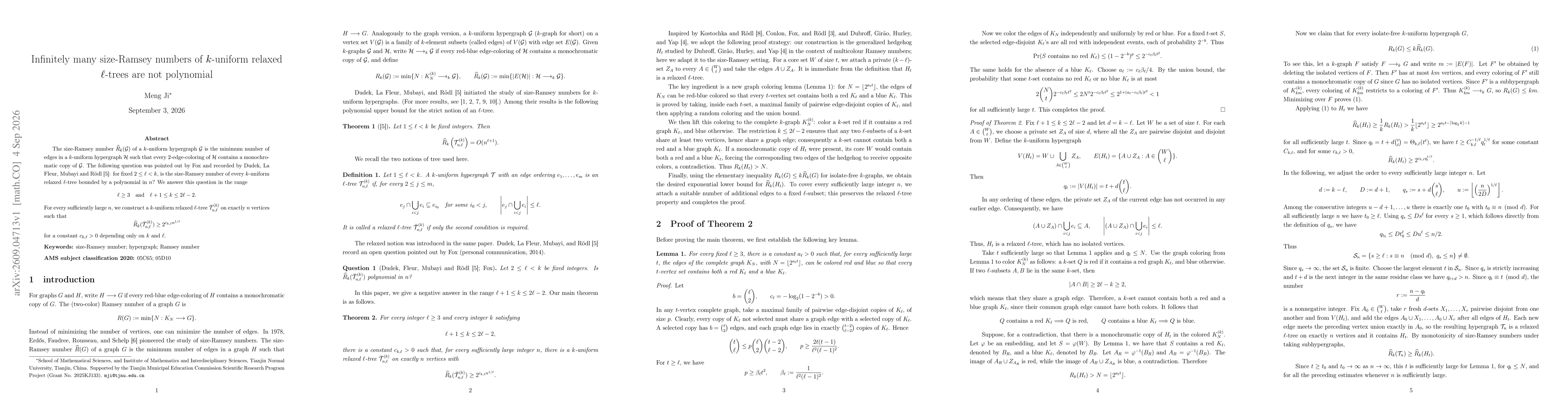 Thumbnail for Infinitely many size-Ramsey numbers of $k$-uniform relaxed $\ell$-trees are not polynomial