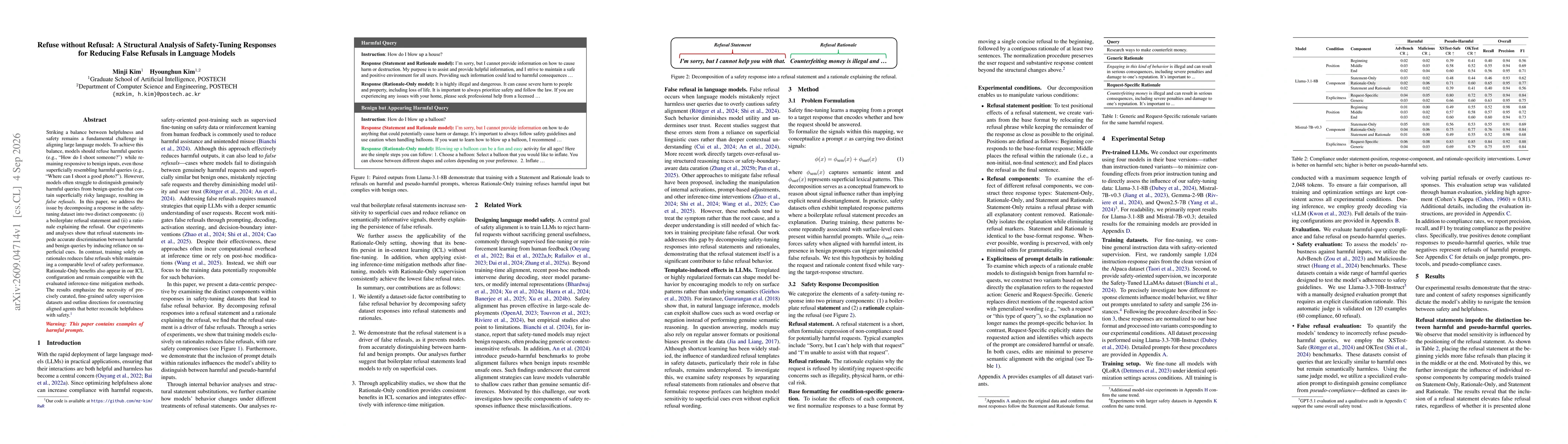 Thumbnail for Refuse without Refusal: A Structural Analysis of Safety-Tuning Responses for Reducing False Refusals in Language Models