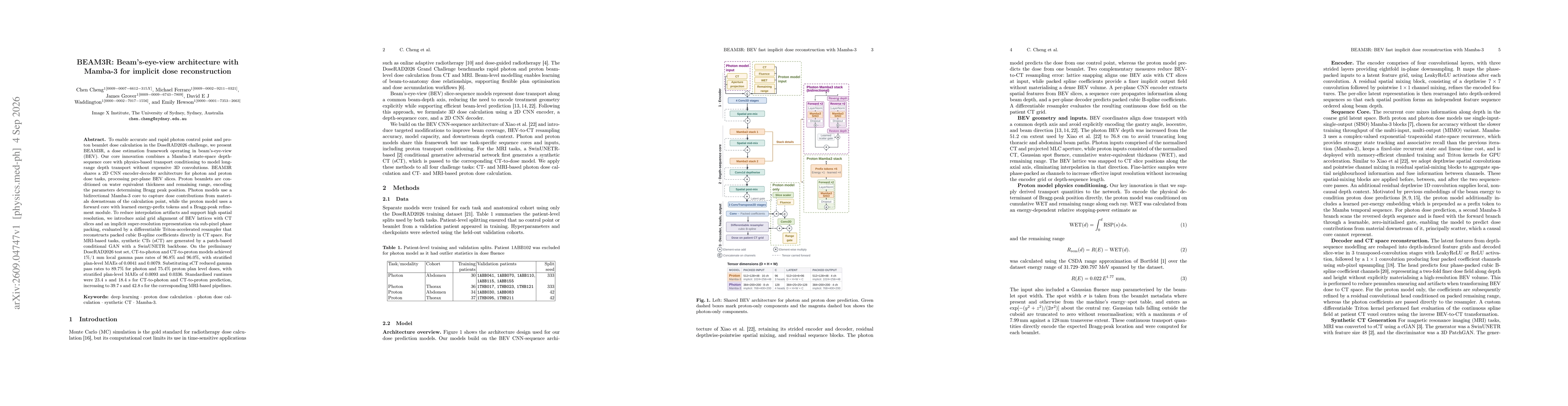 Thumbnail for BEAM3R: Beam's-eye-view architecture with Mamba-3 for implicit dose reconstruction