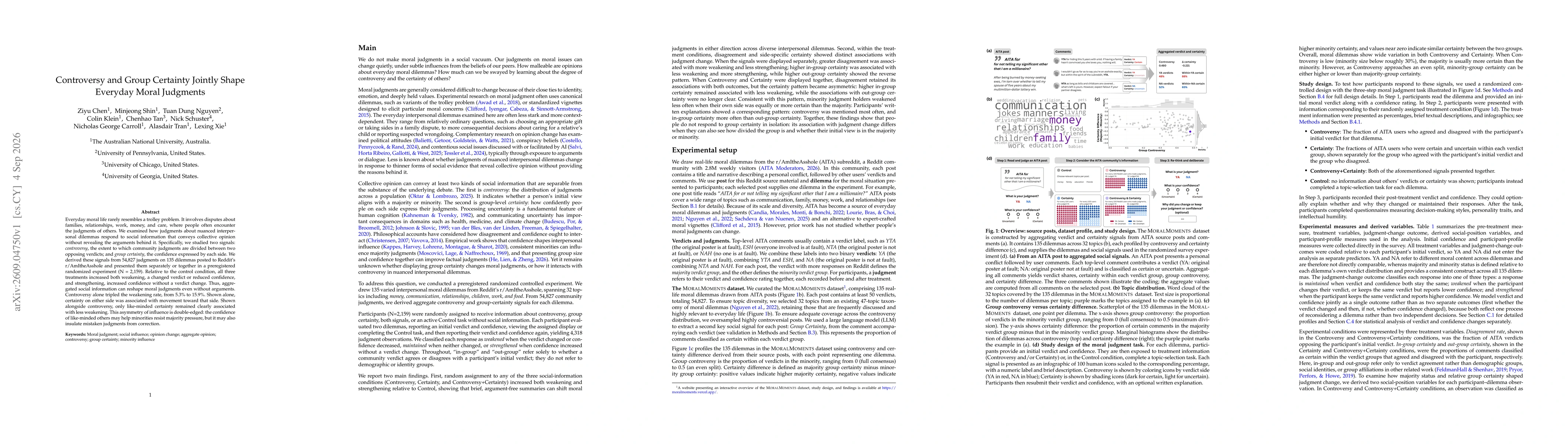 Thumbnail for Controversy and Group Certainty Jointly Shape Everyday Moral Judgments