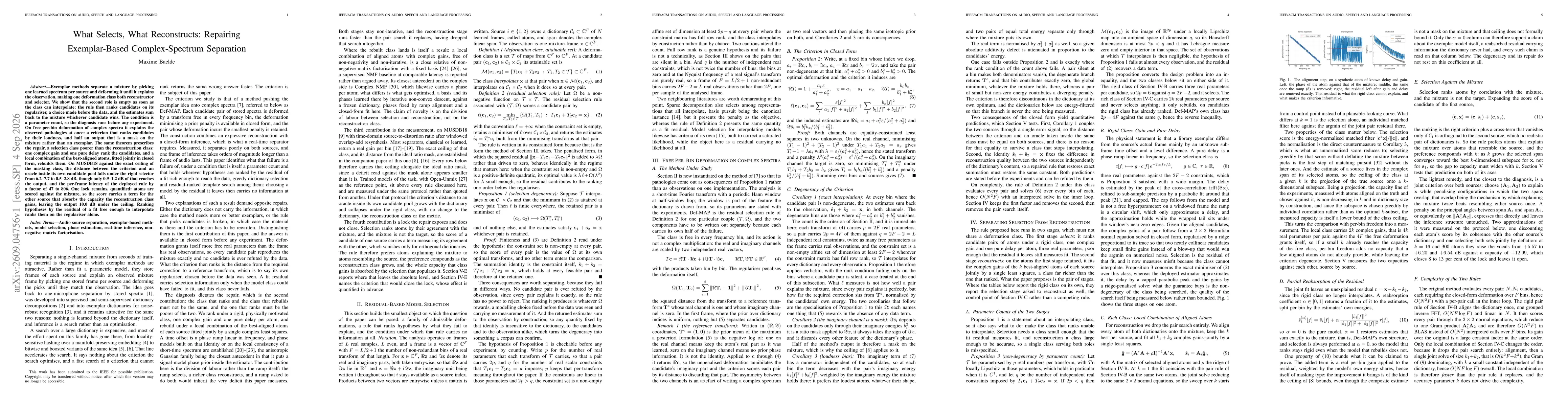 Thumbnail for What Selects, What Reconstructs: Repairing Exemplar-Based Complex-Spectrum Separation