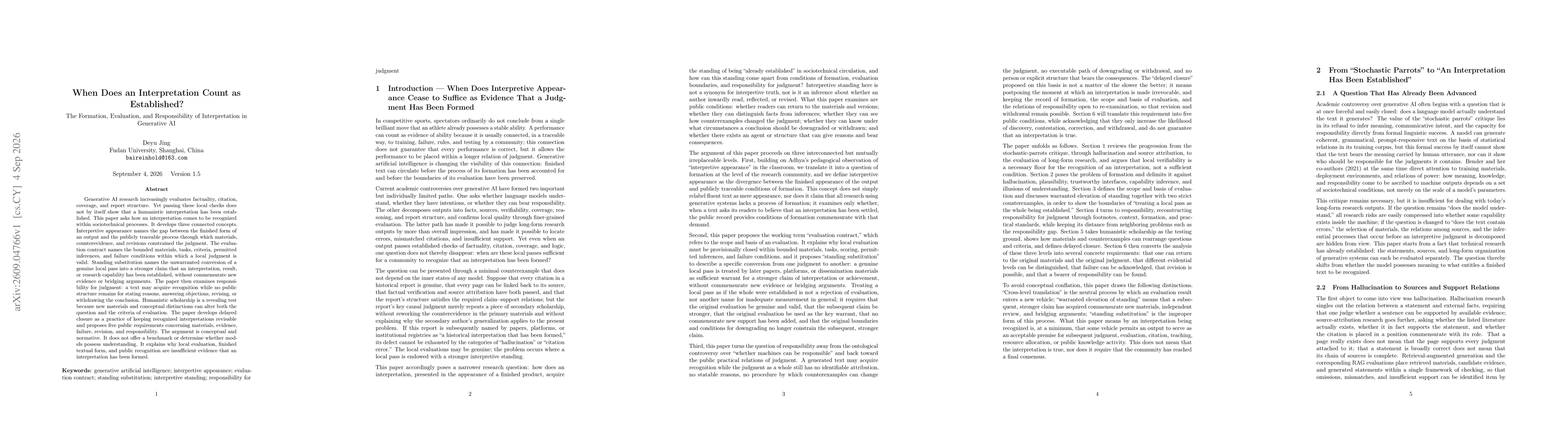 Thumbnail for When Does an Interpretation Count as Established? The Formation, Evaluation, and Responsibility of Interpretation in Generative AI