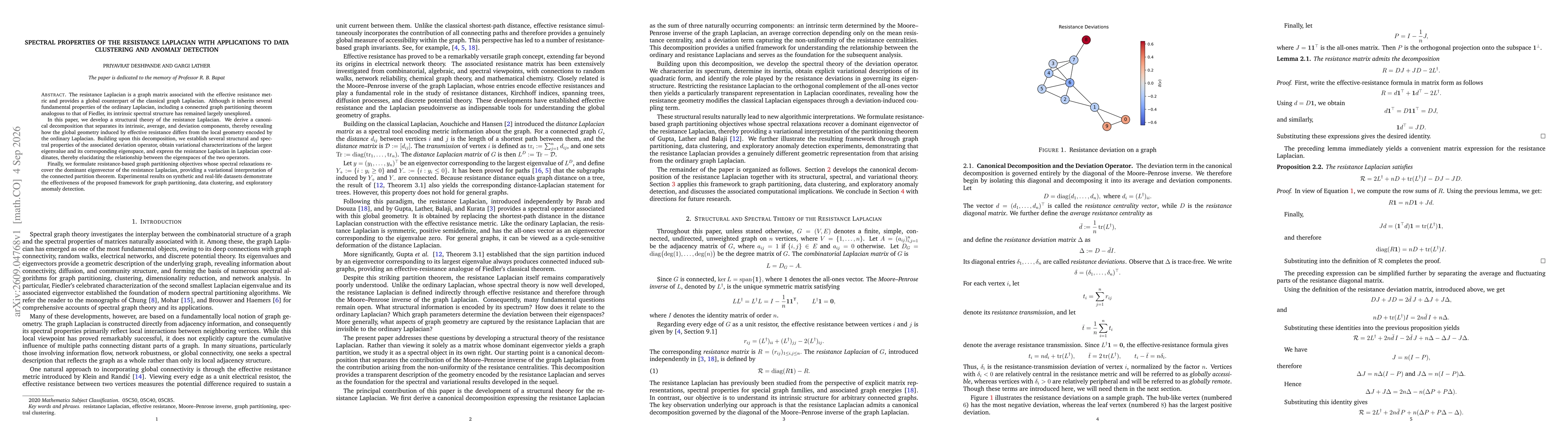 Thumbnail for Spectral properties of the resistance Laplacian with applications to data clustering and anomaly detection
