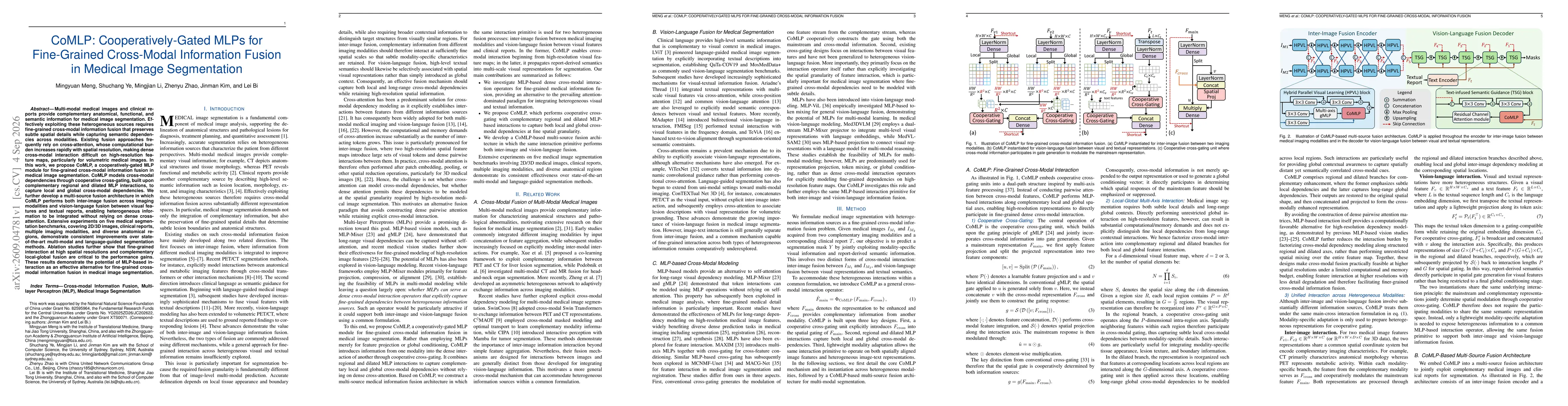 Thumbnail for CoMLP: Cooperatively-Gated MLPs for Fine-Grained Cross-Modal Information Fusion in Medical Image Segmentation