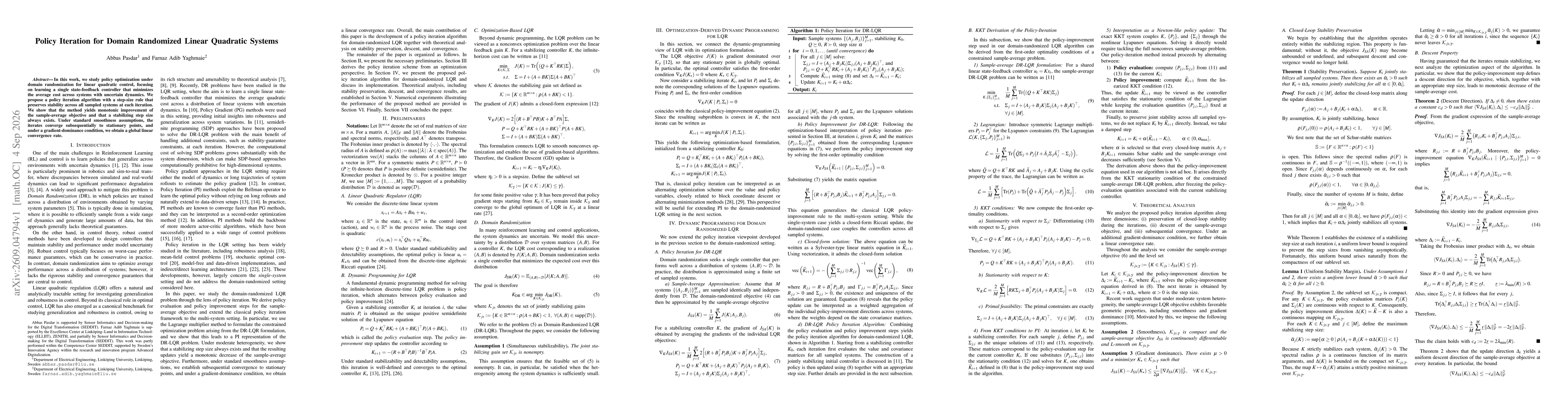 Thumbnail for Policy Iteration for Domain Randomized Linear Quadratic Systems