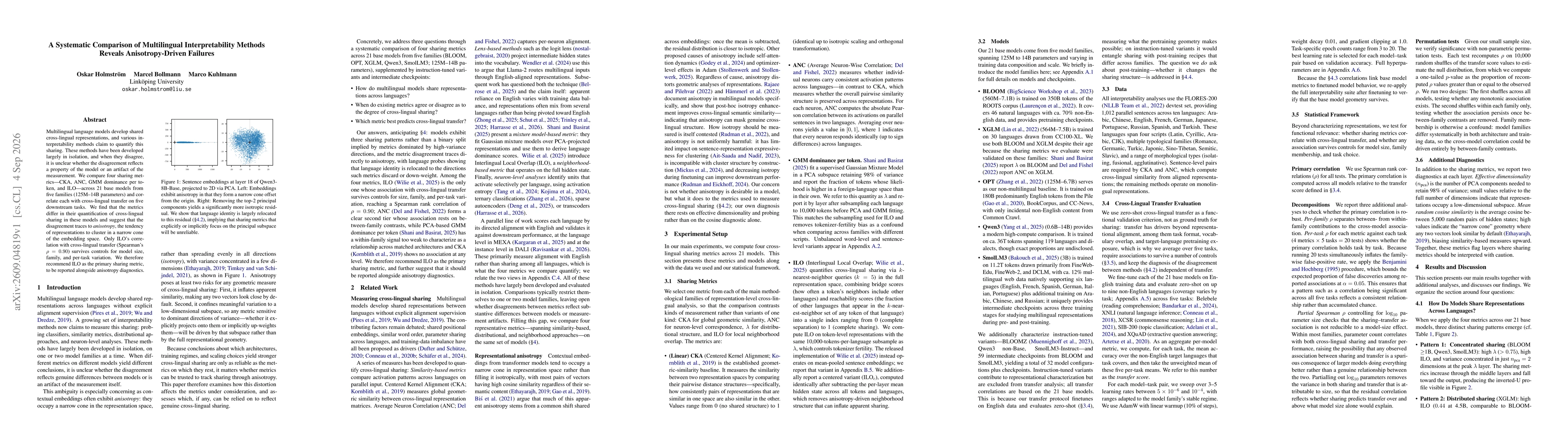 Thumbnail for A Systematic Comparison of Multilingual Interpretability Methods Reveals Anisotropy-Driven Failures