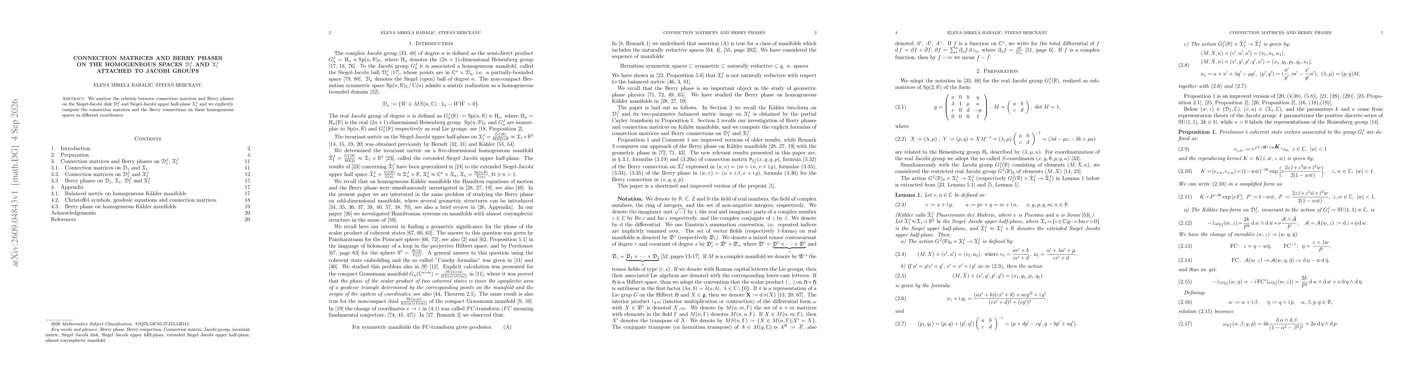 Thumbnail for Connection matrices and Berry phases on the homogeneous spaces $\mathcal{D}^J_1$ and $\mathcal{X}^J_1$ attached to Jacobi groups