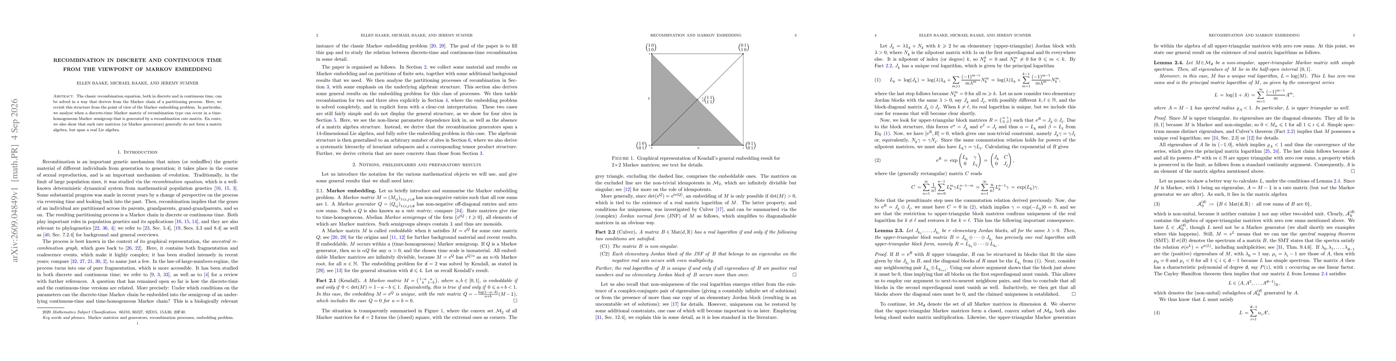 Thumbnail for Recombination in discrete and continuous time from the viewpoint of Markov embedding