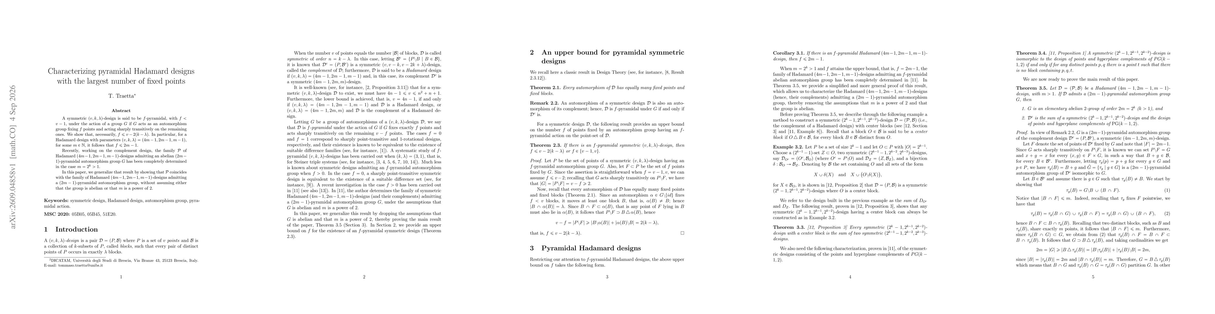 Thumbnail for Characterizing pyramidal Hadamard designs with the largest number of fixed points