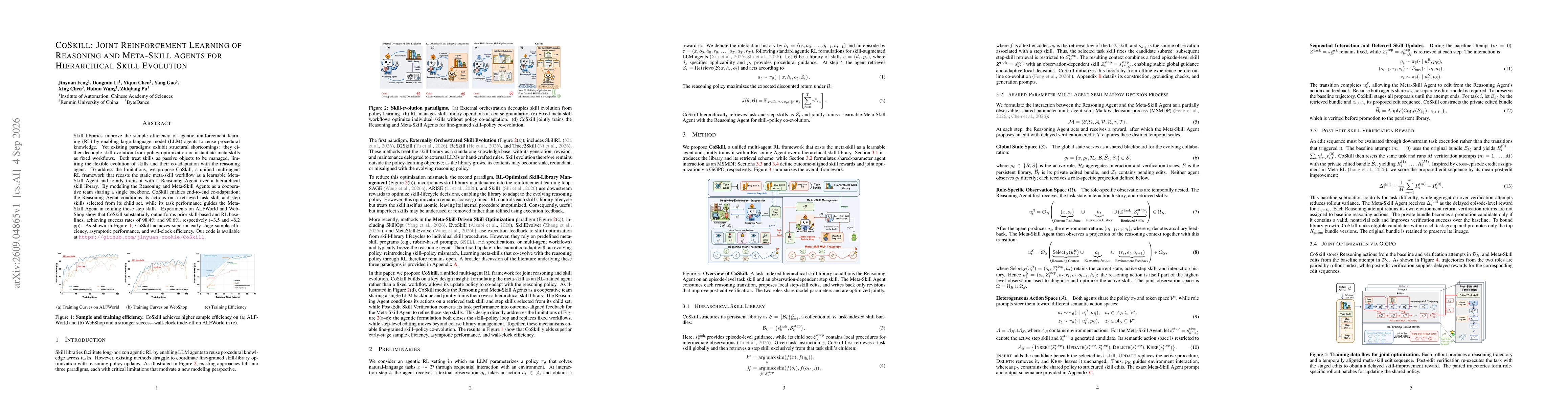 Thumbnail for CoSkill: Joint Reinforcement Learning of Reasoning and Meta-Skill Agents for Hierarchical Skill Evolution
